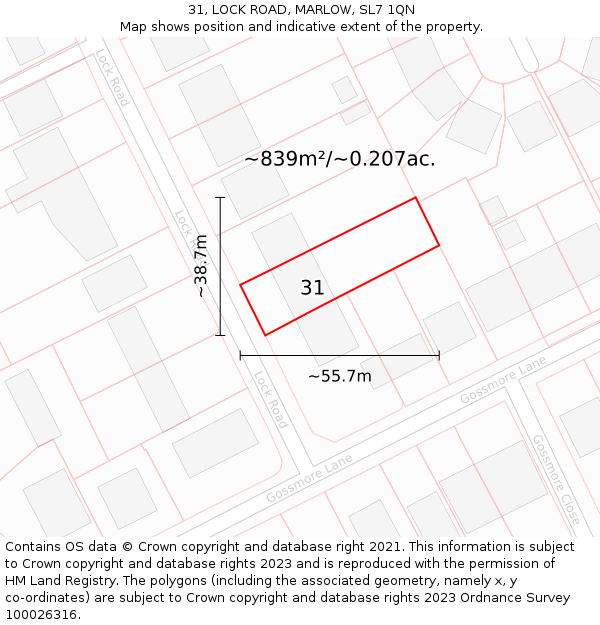 31, LOCK ROAD, MARLOW, SL7 1QN: Plot and title map