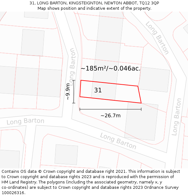 31, LONG BARTON, KINGSTEIGNTON, NEWTON ABBOT, TQ12 3QP: Plot and title map