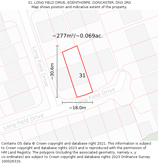31, LONG FIELD DRIVE, EDENTHORPE, DONCASTER, DN3 2RG: Plot and title map