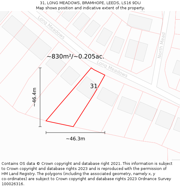 31, LONG MEADOWS, BRAMHOPE, LEEDS, LS16 9DU: Plot and title map