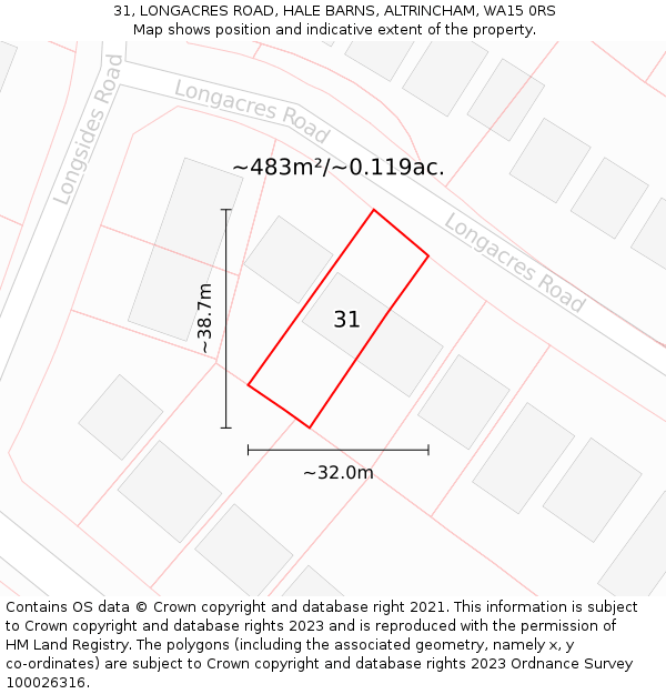 31, LONGACRES ROAD, HALE BARNS, ALTRINCHAM, WA15 0RS: Plot and title map
