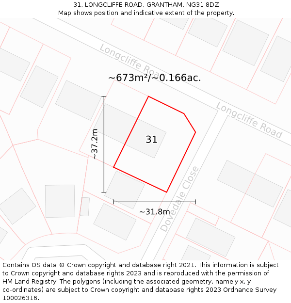 31, LONGCLIFFE ROAD, GRANTHAM, NG31 8DZ: Plot and title map