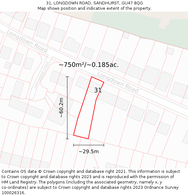 31, LONGDOWN ROAD, SANDHURST, GU47 8QG: Plot and title map