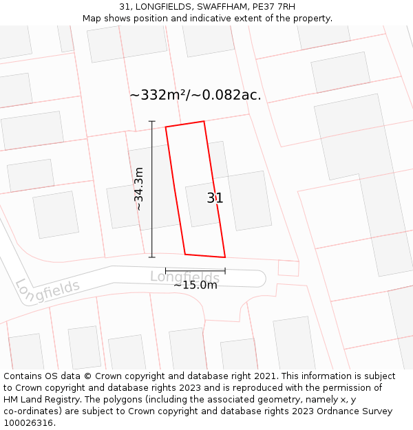 31, LONGFIELDS, SWAFFHAM, PE37 7RH: Plot and title map