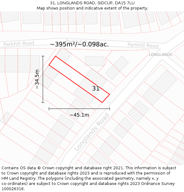 31, LONGLANDS ROAD, SIDCUP, DA15 7LU: Plot and title map