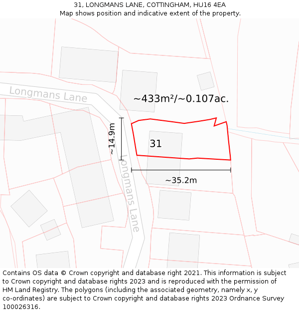 31, LONGMANS LANE, COTTINGHAM, HU16 4EA: Plot and title map