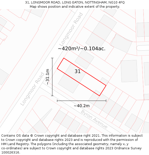 31, LONGMOOR ROAD, LONG EATON, NOTTINGHAM, NG10 4FQ: Plot and title map