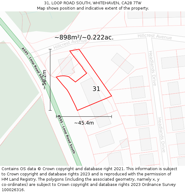31, LOOP ROAD SOUTH, WHITEHAVEN, CA28 7TW: Plot and title map