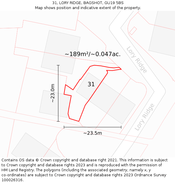 31, LORY RIDGE, BAGSHOT, GU19 5BS: Plot and title map