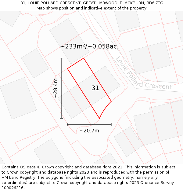 31, LOUIE POLLARD CRESCENT, GREAT HARWOOD, BLACKBURN, BB6 7TG: Plot and title map