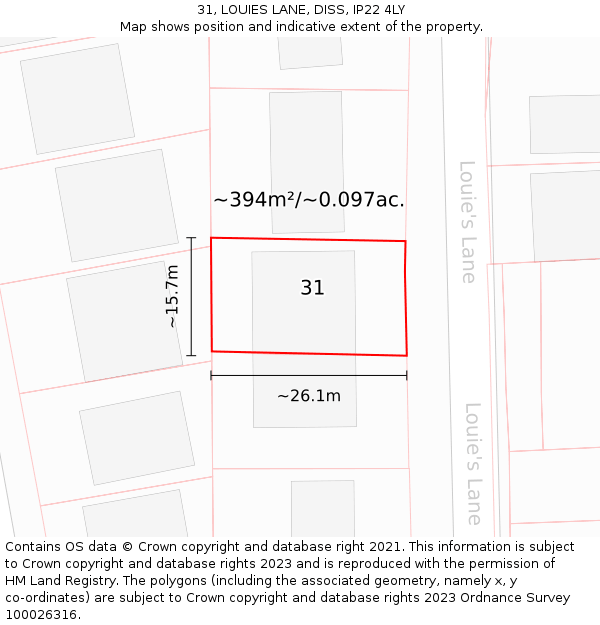 31, LOUIES LANE, DISS, IP22 4LY: Plot and title map