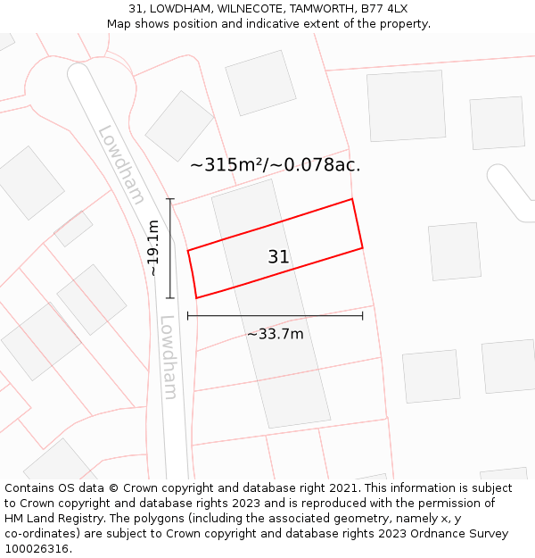 31, LOWDHAM, WILNECOTE, TAMWORTH, B77 4LX: Plot and title map