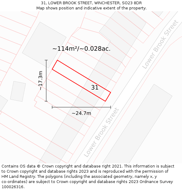 31, LOWER BROOK STREET, WINCHESTER, SO23 8DR: Plot and title map