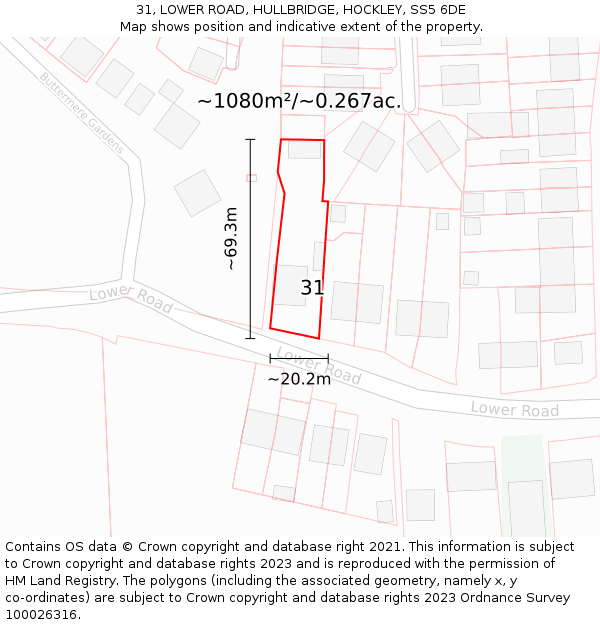 31, LOWER ROAD, HULLBRIDGE, HOCKLEY, SS5 6DE: Plot and title map