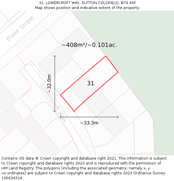 31, LOWERCROFT WAY, SUTTON COLDFIELD, B74 4XF: Plot and title map