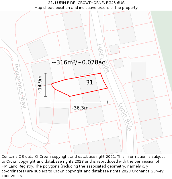 31, LUPIN RIDE, CROWTHORNE, RG45 6US: Plot and title map