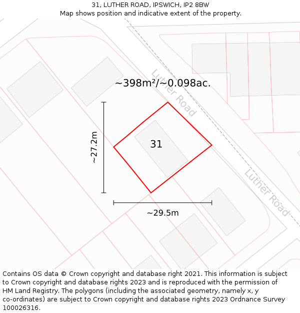 31, LUTHER ROAD, IPSWICH, IP2 8BW: Plot and title map