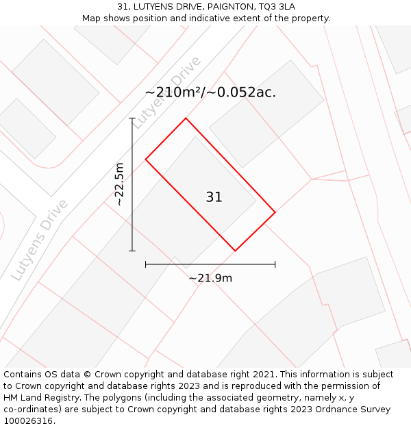 31, LUTYENS DRIVE, PAIGNTON, TQ3 3LA: Plot and title map
