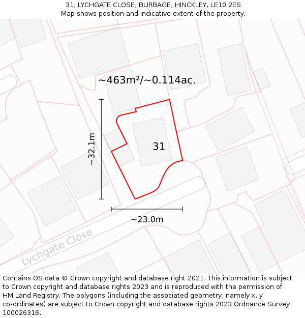 31, LYCHGATE CLOSE, BURBAGE, HINCKLEY, LE10 2ES: Plot and title map