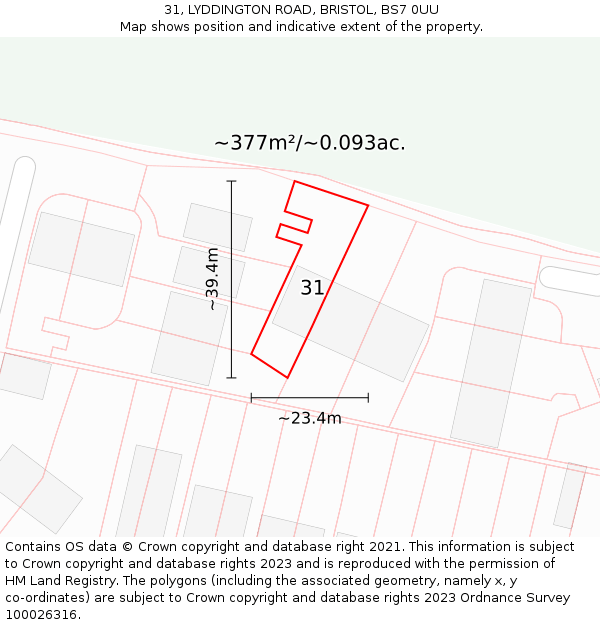 31, LYDDINGTON ROAD, BRISTOL, BS7 0UU: Plot and title map
