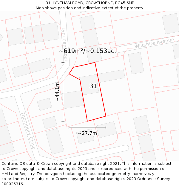 31, LYNEHAM ROAD, CROWTHORNE, RG45 6NP: Plot and title map