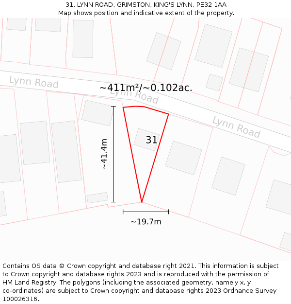 31, LYNN ROAD, GRIMSTON, KING'S LYNN, PE32 1AA: Plot and title map