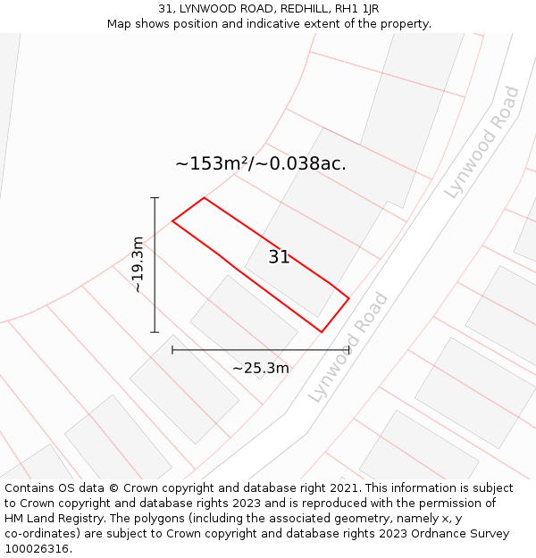 31, LYNWOOD ROAD, REDHILL, RH1 1JR: Plot and title map