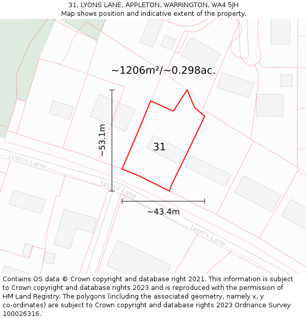 31, LYONS LANE, APPLETON, WARRINGTON, WA4 5JH: Plot and title map