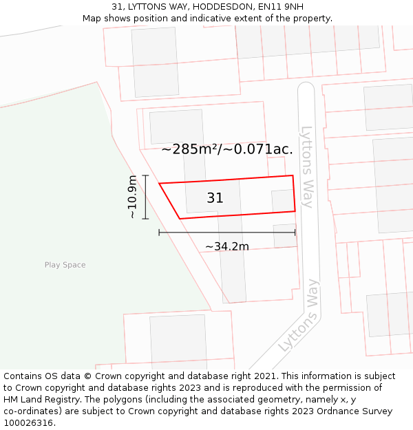 31, LYTTONS WAY, HODDESDON, EN11 9NH: Plot and title map