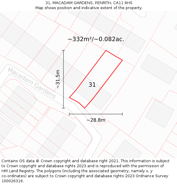 31, MACADAM GARDENS, PENRITH, CA11 9HS: Plot and title map