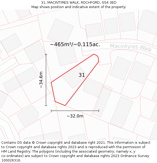 31, MACINTYRES WALK, ROCHFORD, SS4 3ED: Plot and title map