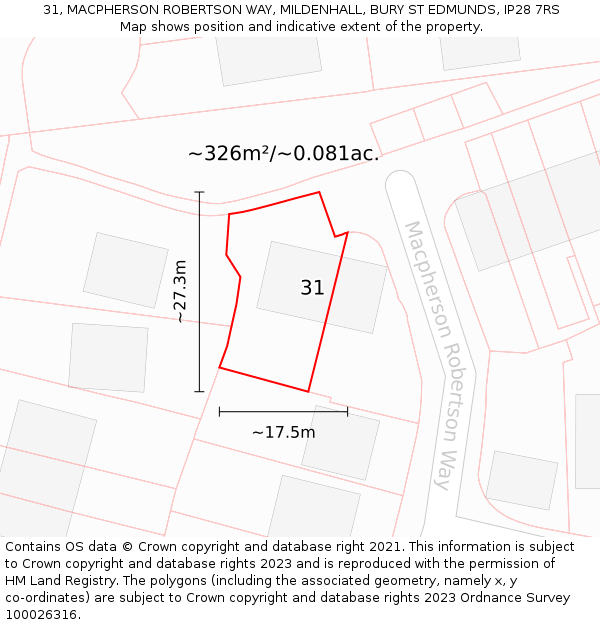 31, MACPHERSON ROBERTSON WAY, MILDENHALL, BURY ST EDMUNDS, IP28 7RS: Plot and title map