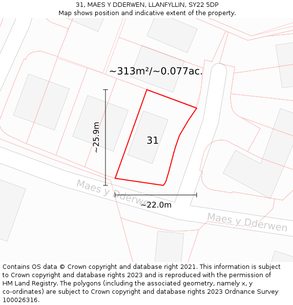 31, MAES Y DDERWEN, LLANFYLLIN, SY22 5DP: Plot and title map