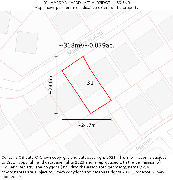 31, MAES YR HAFOD, MENAI BRIDGE, LL59 5NB: Plot and title map
