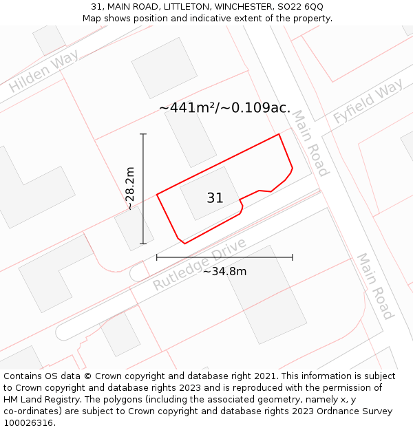 31, MAIN ROAD, LITTLETON, WINCHESTER, SO22 6QQ: Plot and title map