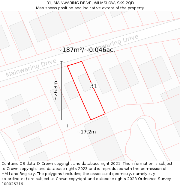 31, MAINWARING DRIVE, WILMSLOW, SK9 2QD: Plot and title map