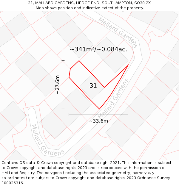 31, MALLARD GARDENS, HEDGE END, SOUTHAMPTON, SO30 2XJ: Plot and title map