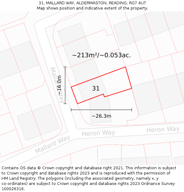 31, MALLARD WAY, ALDERMASTON, READING, RG7 4UT: Plot and title map