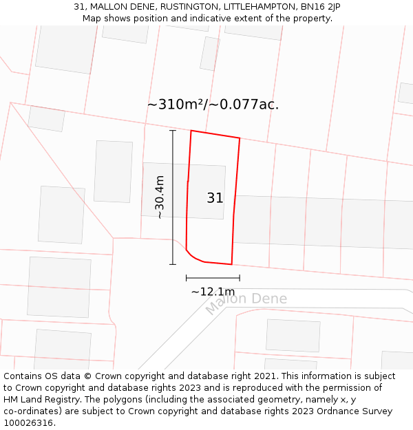 31, MALLON DENE, RUSTINGTON, LITTLEHAMPTON, BN16 2JP: Plot and title map