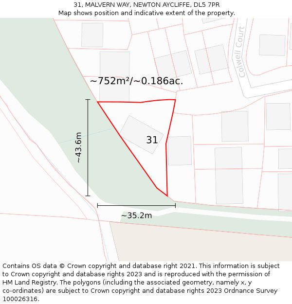 31, MALVERN WAY, NEWTON AYCLIFFE, DL5 7PR: Plot and title map