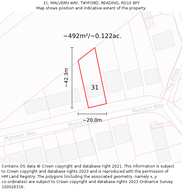 31, MALVERN WAY, TWYFORD, READING, RG10 9PY: Plot and title map