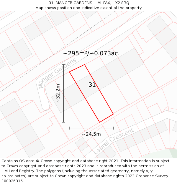 31, MANGER GARDENS, HALIFAX, HX2 8BQ: Plot and title map