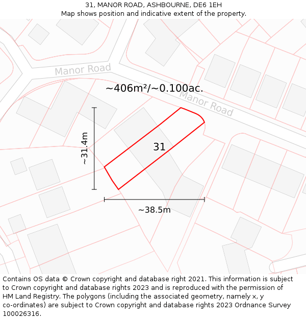 31, MANOR ROAD, ASHBOURNE, DE6 1EH: Plot and title map