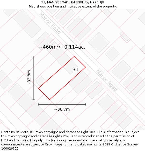 31, MANOR ROAD, AYLESBURY, HP20 1JB: Plot and title map