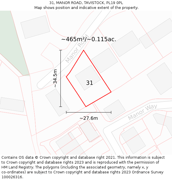 31, MANOR ROAD, TAVISTOCK, PL19 0PL: Plot and title map