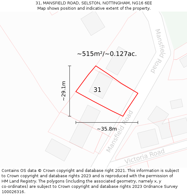 31, MANSFIELD ROAD, SELSTON, NOTTINGHAM, NG16 6EE: Plot and title map