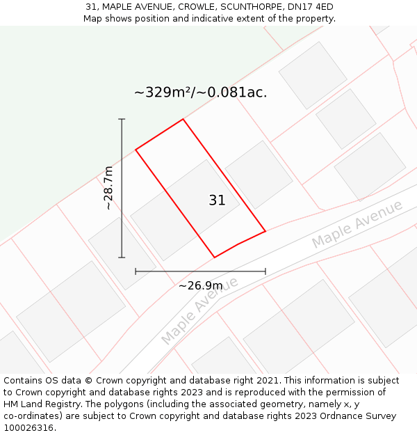 31, MAPLE AVENUE, CROWLE, SCUNTHORPE, DN17 4ED: Plot and title map