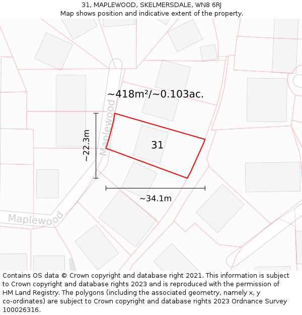 31, MAPLEWOOD, SKELMERSDALE, WN8 6RJ: Plot and title map