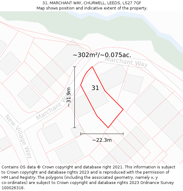 31, MARCHANT WAY, CHURWELL, LEEDS, LS27 7GF: Plot and title map