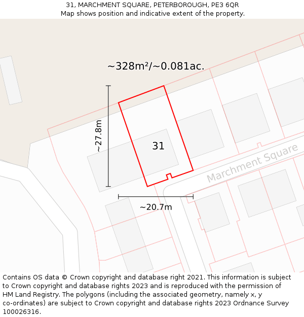 31, MARCHMENT SQUARE, PETERBOROUGH, PE3 6QR: Plot and title map